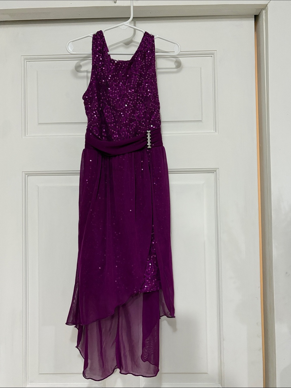 Amy Byer Girls Deep Purple Sequin High-Low Chiffon Dress